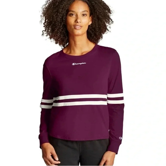 CHAMPION Women's Athletics Heritage Long Sleeve Purple Tee Script Logo Size M - Picture 1 of 11
